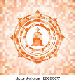 tombstone icon inside abstract orange mosaic emblem