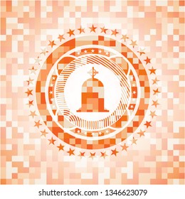 tombstone icon inside abstract orange mosaic emblem