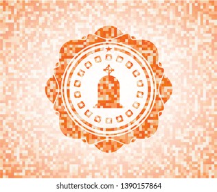 tombstone icon inside abstract orange mosaic emblem with background