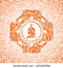tombstone icon inside abstract orange mosaic emblem