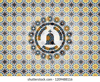 tombstone icon inside arabesque badge background. arabic decoration.