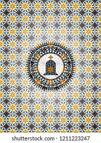 tombstone icon inside arabesque badge. arabic decoration.