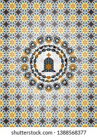 tombstone icon inside arabesque badge background. arabic decoration.