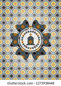 tombstone icon inside arabesque emblem. arabic decoration.