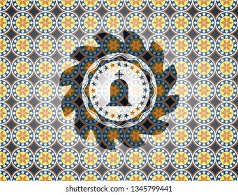 tombstone icon inside arabesque emblem. arabic decoration.