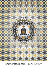 tombstone icon inside arabesque emblem. arabic decoration.