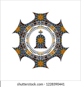 tombstone icon inside arabesque style emblem. arabic decoration.