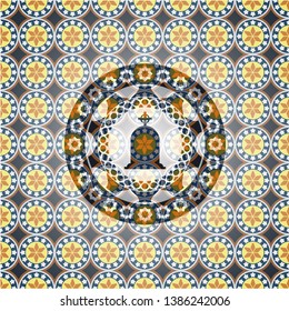 tombstone icon inside arabesque style emblem. arabic decoration.