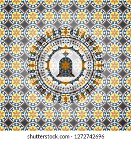 tombstone icon inside arabic emblem background. Arabesque decoration.