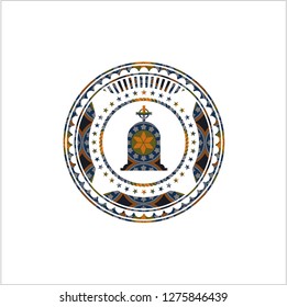 tombstone icon inside arabic emblem. Arabesque decoration.