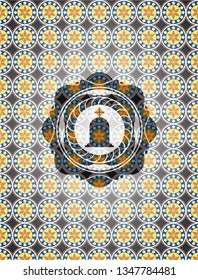 tombstone icon inside arabic emblem. Arabesque decoration.