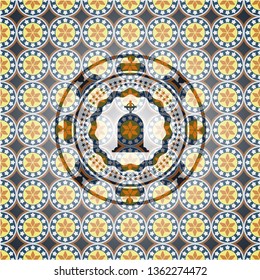tombstone icon inside arabic emblem. Arabesque decoration.