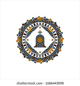 tombstone icon inside arabic emblem. Arabesque decoration.