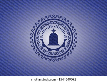 tombstone icon inside badge with jean texture