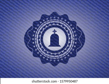 tombstone icon inside badge with jean texture