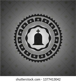 tombstone icon inside black emblem. Vintage.