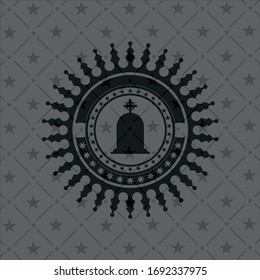 tombstone icon inside black emblem. Vintage.