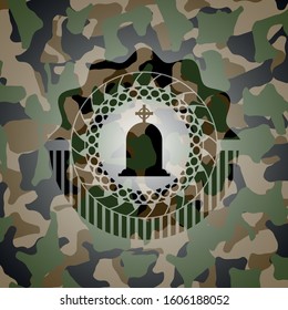 tombstone icon inside camouflaged emblem
