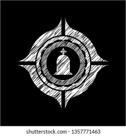 tombstone icon inside chalkboard emblem