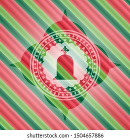 tombstone icon inside christmas badge background.