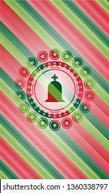 tombstone icon inside christmas colors emblem.