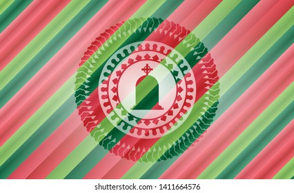 tombstone icon inside christmas style emblem.