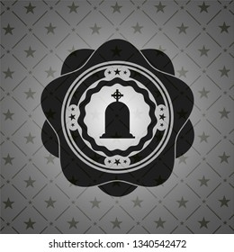 tombstone icon inside dark emblem. Retro