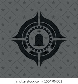 tombstone icon inside dark emblem. Retro