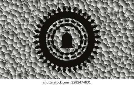 tombstone icon inside dark emblem with bubbles background. Retro. Vector Illustration. Detailed. 