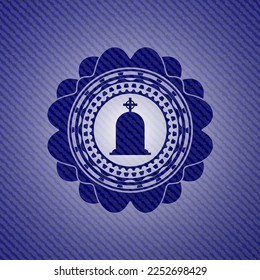 tombstone icon inside denim background. 