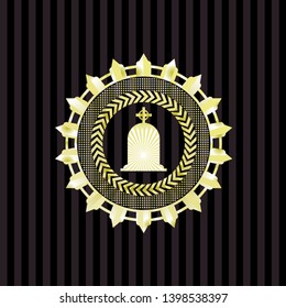 tombstone icon inside golden badge