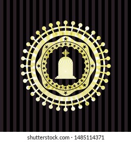 tombstone icon inside golden emblem