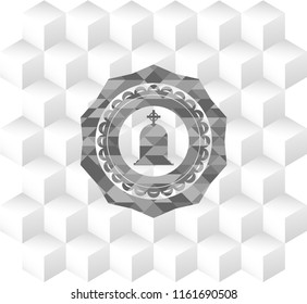 tombstone icon inside grey emblem. Vintage with geometric cube white background