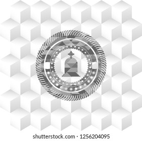 tombstone icon inside grey emblem. Vintage with geometric cube white background