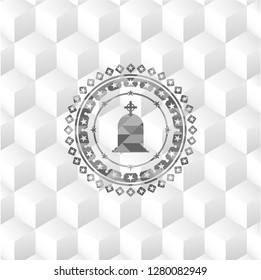 tombstone icon inside grey emblem. Vintage with geometric cube white background