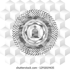 tombstone icon inside grey emblem. Vintage with geometric cube white background