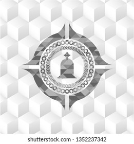 tombstone icon inside grey emblem. Vintage with geometric cube white background