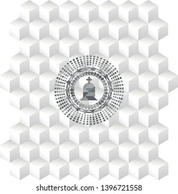 tombstone icon inside grey icon or emblem with geometric cube white background