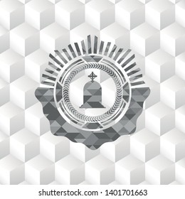 tombstone icon inside grey emblem. Vintage with geometric cube white background