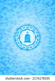 Grabsteinsymbol in hellblauem Emblem mit Mosaikhintergrund. 