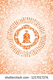 tombstone icon inside orange mosaic emblem with background