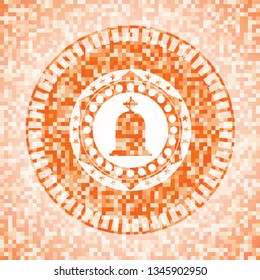 tombstone icon inside orange mosaic emblem with background