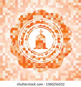 tombstone icon inside orange mosaic emblem with background