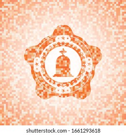 tombstone icon inside orange tile background illustration. Square geometric mosaic seamless pattern with emblem inside.