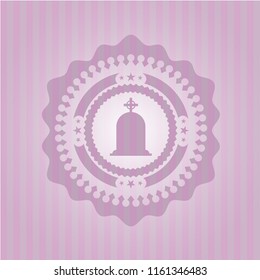 tombstone icon inside pink emblem. Retro
