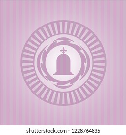 tombstone icon inside pink emblem. Vintage.