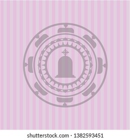 tombstone icon inside pink emblem. Retro