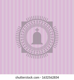 tombstone icon inside pink emblem. Vintage.