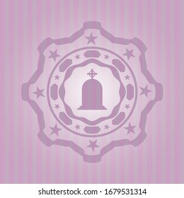 tombstone icon inside pink emblem