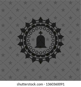 tombstone icon inside realistic black emblem